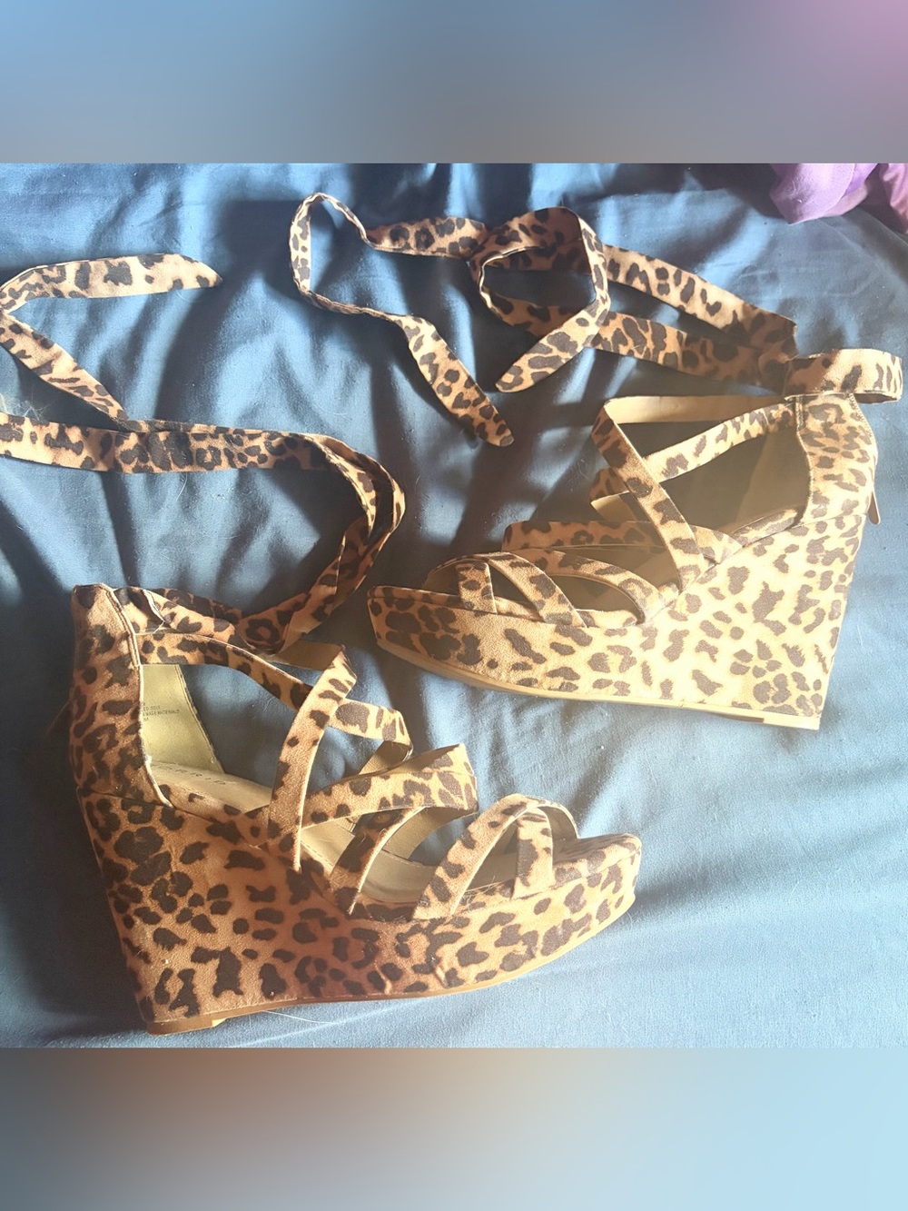 torrid Leopard Print Lace-Up Platform Wedge Sandals - Brown/Black